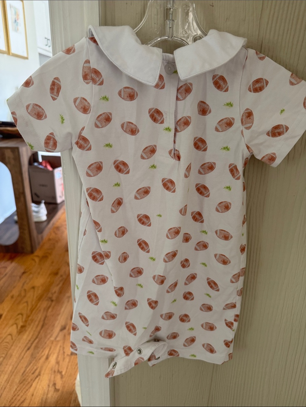 Stitchy Fish “Collegiate” White Football-Print Romper - Picture 4 of 6